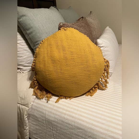 Round Yellow Fringe Pillow - Picture 1 of 4